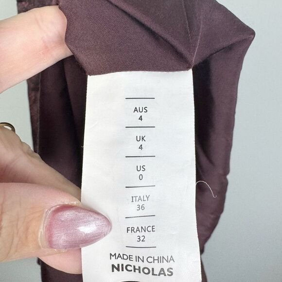 NICHOLAS | 100% Silk Silvina Wrap Maroon Snakeskin Cutout Gown Women’s Size 0 - Picture 7 of 10